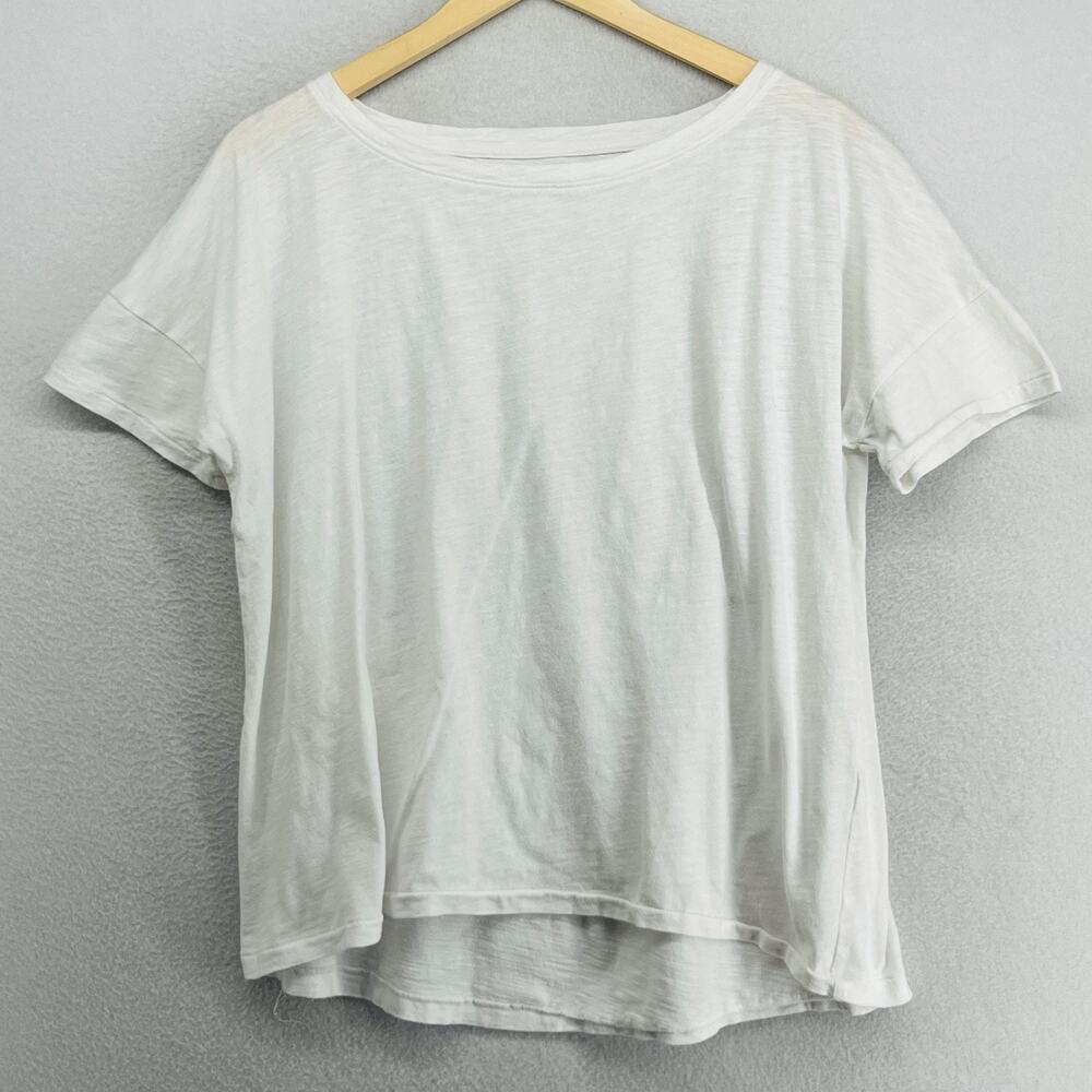 EILEEN FISHER Top XS Slub Organic Cotton Jersey Round Neck Dolman Sleeve White